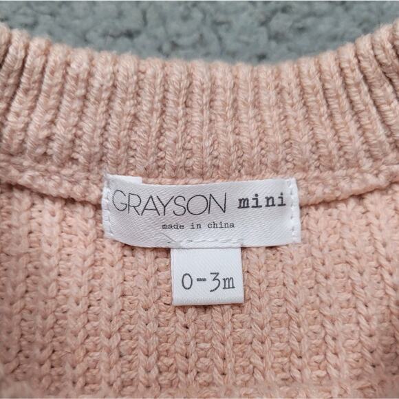 Grayson Mini One Piece 0-3M Girls Baby Pink Knit Amour Embroidered Crewneck - Picture 4 of 6